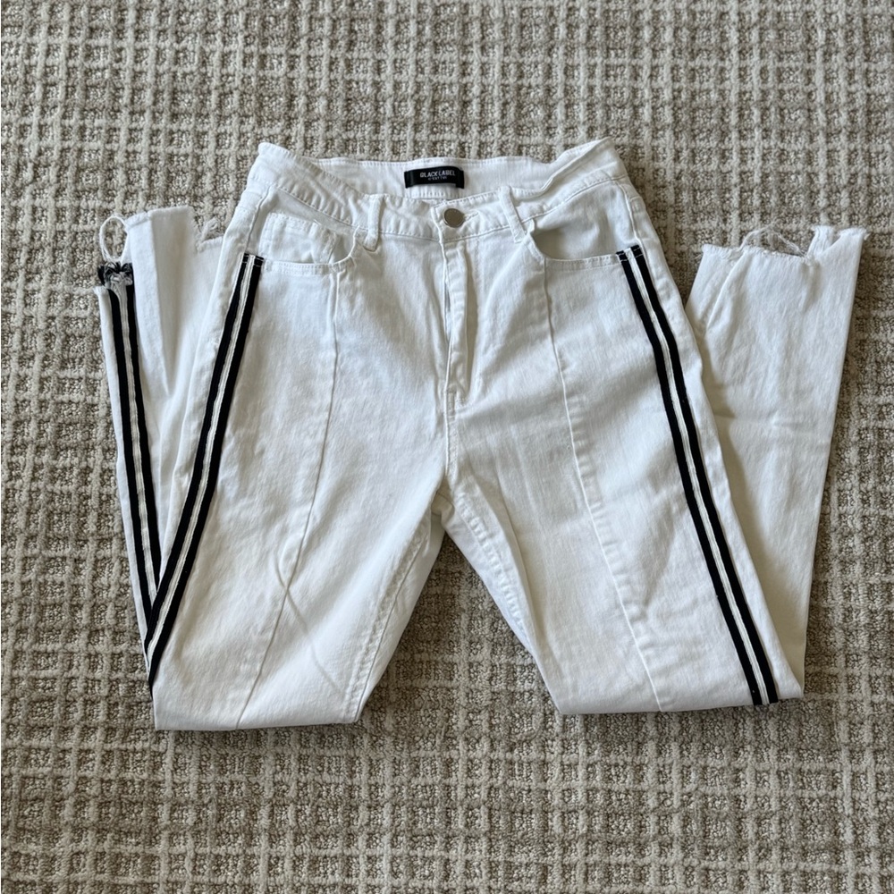 Black Label White Ankle Jeans with Sporty Black Stripes